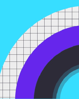 Diseño abstracto con secciones curvas en tonos púrpura y negro sobre un fondo azul claro.